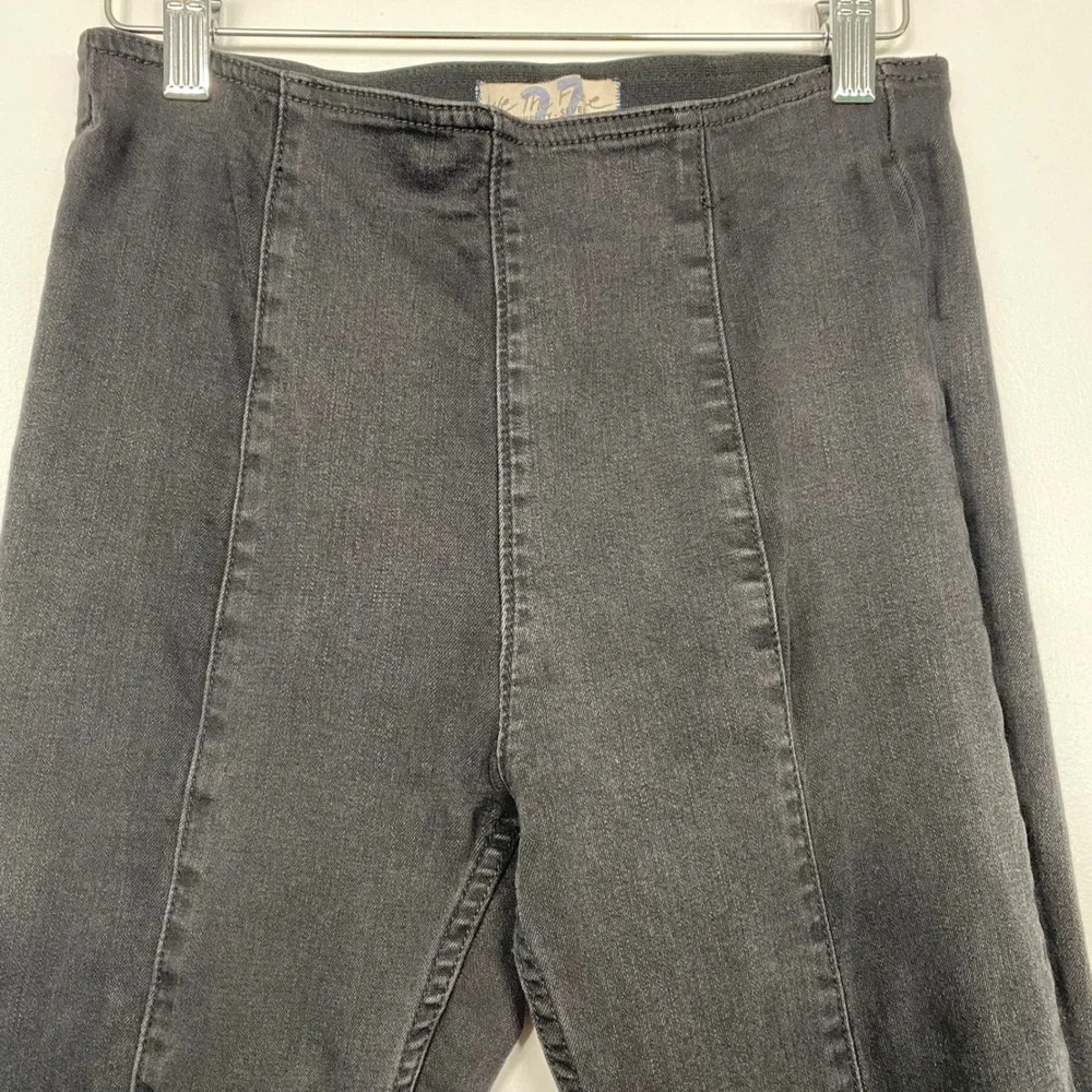 Free People We The Free Women Flare Jeans 27 Black‎ Pull On High Rise Slim Seam